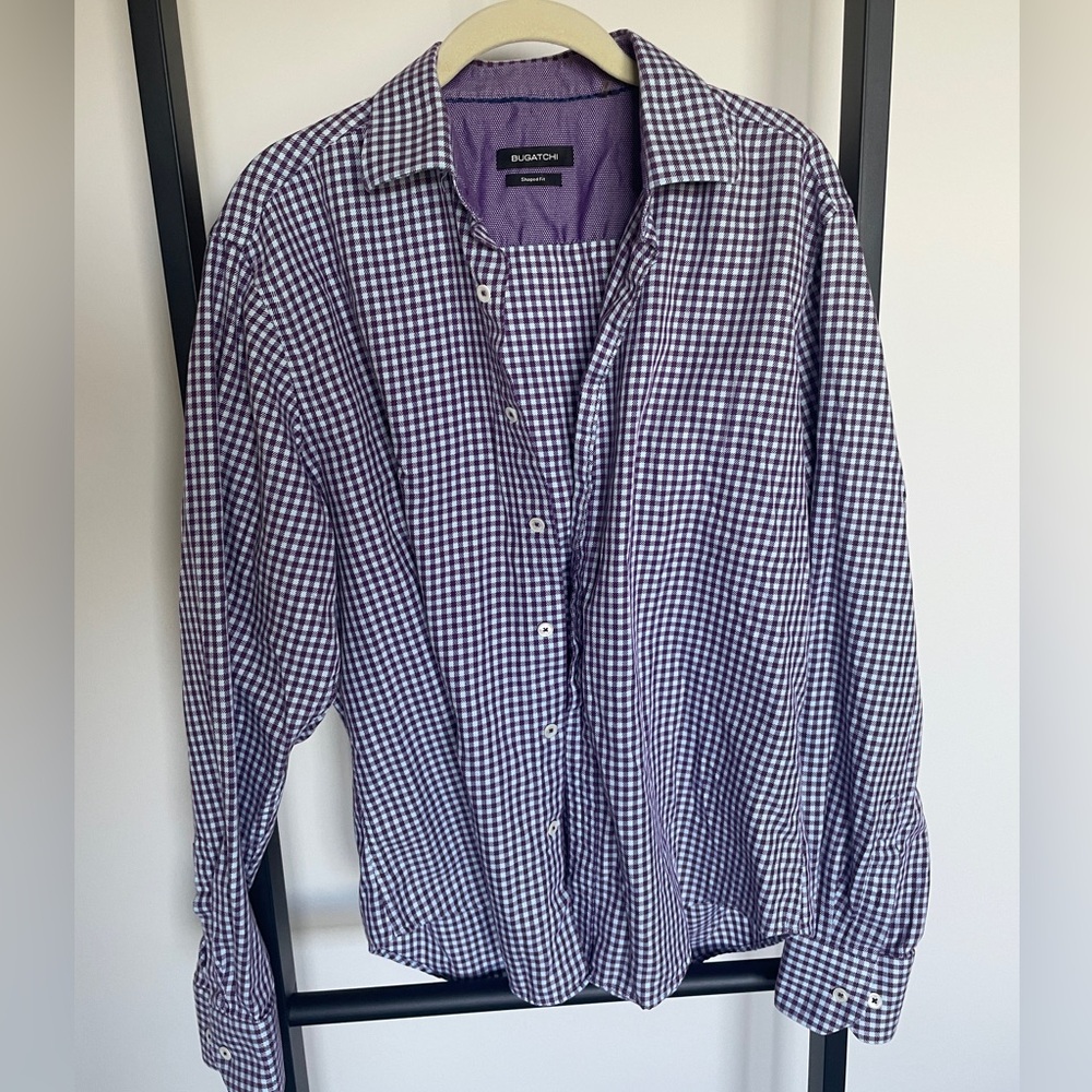 Bugatchi Purple and Light Teal Gingham Men's Shirt